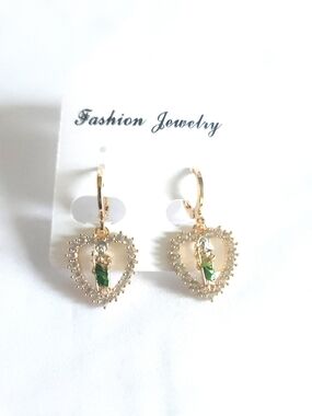 Gold Plated Heart Hoop Earrings Rhinestones Saint Figure